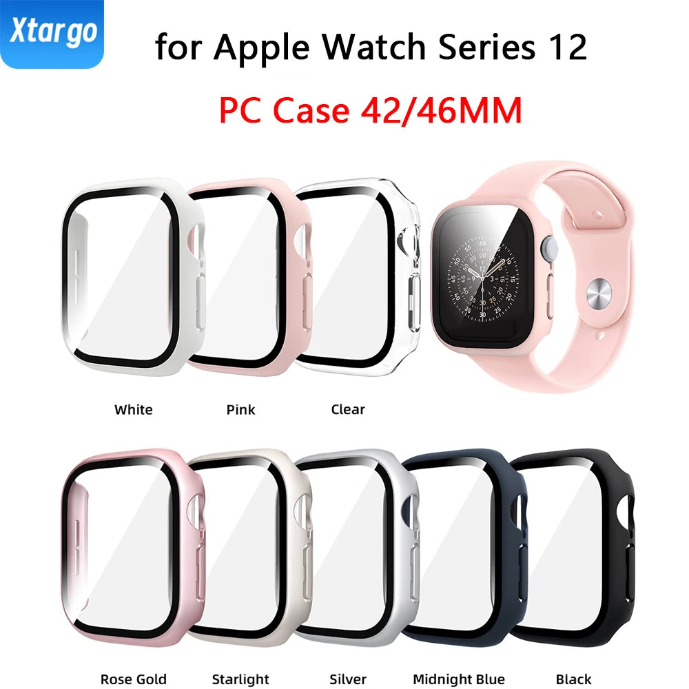 Tempered Glass+Cover For Apple Watch Case 12 46mm 42mm Matte PC Bumper Screen Protector iWatch Series 12 11 10 42/46mm Accessori