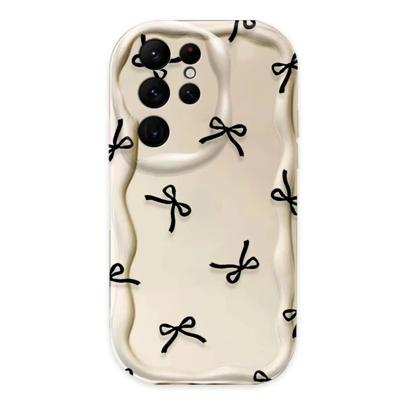 Black Bowknot Heart Phone Case for Samsung Galaxy S26 S25 S24 Ultra S23 S22 S21 S20 Plus FE A56 A55 A54 A35 A16 Silicone Cover