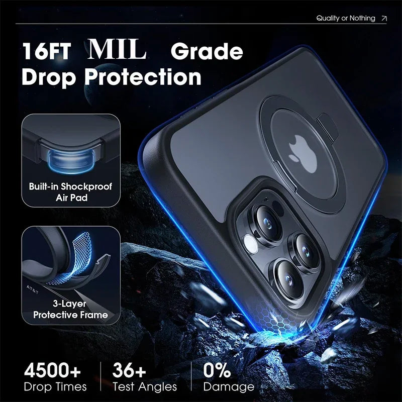Magnetic Mobile Phone Case with Ring Stand for iPhone 17 Pro Max Air 16 16E 15 14 Case Plus 13 11 12 Mobile Cases with Kickstand