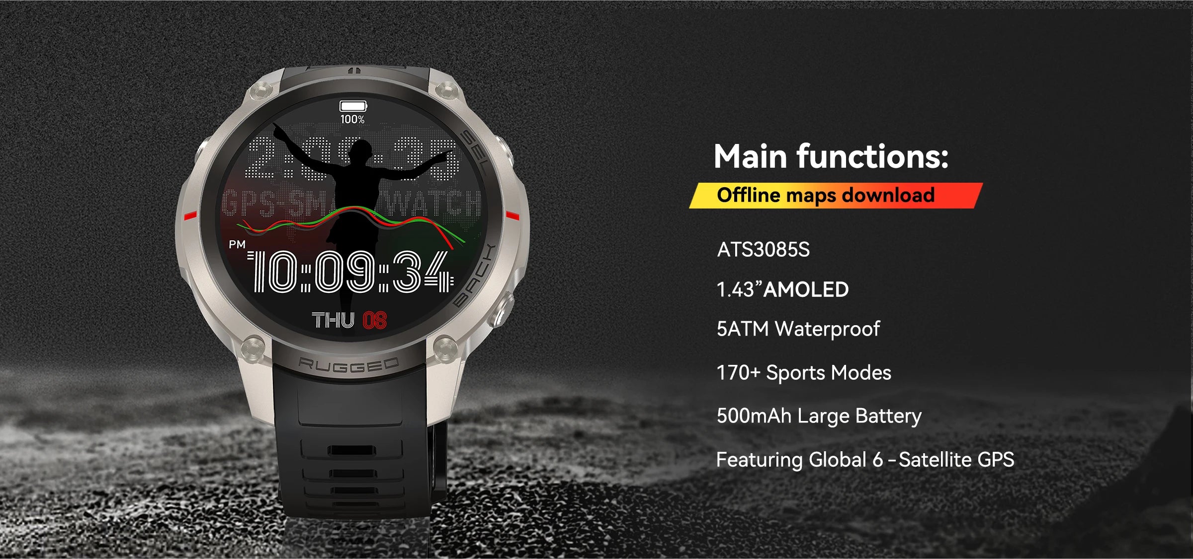 2026 Military Satellite Offline Map GPS Smart Watch Men 1.43''AMOLED Bluetooth Call Compass 5ATM Waterproof 170+Sport Smartwatch
