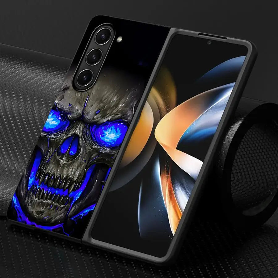 Glowing Blue Eyed Skull Phone Shell Funda Case for Samsung Galaxy Z Fold 8 Ultra ZFold7 Z Fold 7 6 5 4 3 ZFold3 ZFold6 ZFold4