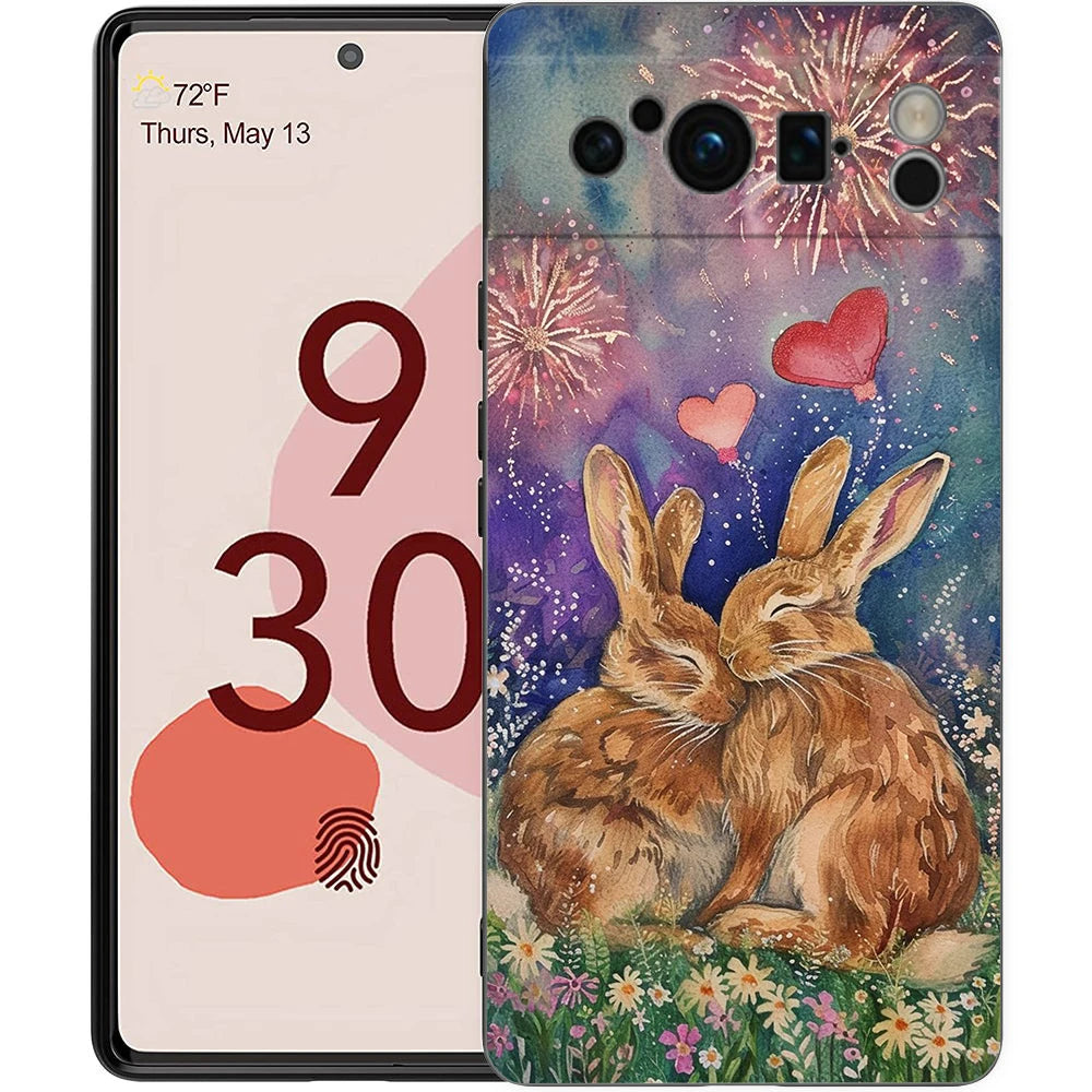 Ink And Wash Painting Rabbit Art Phone Case Cover for Google Pixel 10 9 8 7 6 7A 6A Pro Shockproof Soft TPU 9 Pro XL Shell Capas