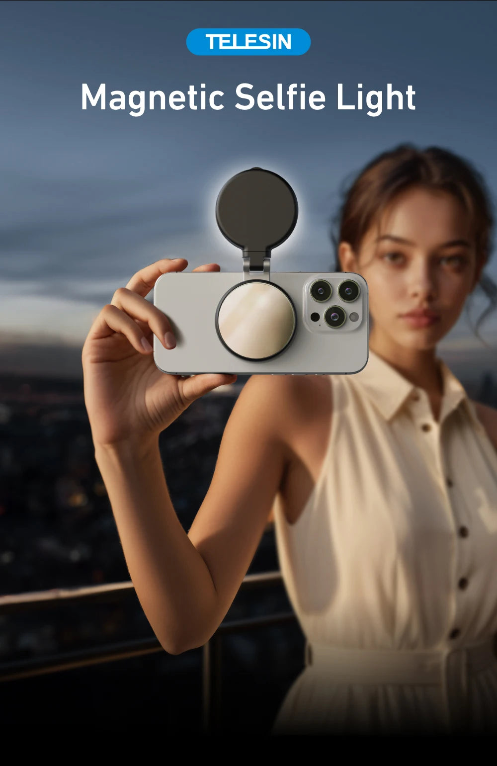 TELESIN Magnetic Fill Light Mini SSelfie Ring Fill Light 3 Modes with Mirror Light Universal for Smartphone Iphone Android