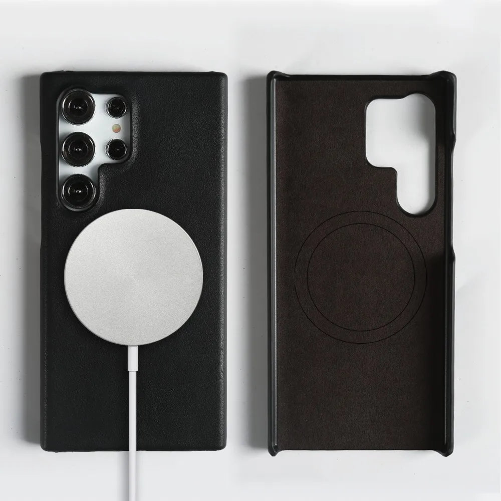 Handmade Premium Genuine Leather Magnetic Case For Samsung Galaxy S25 Ultra Case S24FE S23 S22 S21 S20 Note20Ultra Magsafe Cover