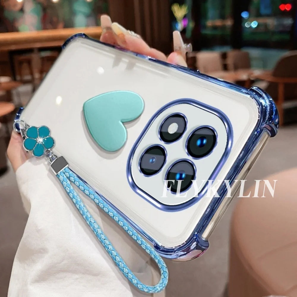 For Google Pixel 9 9A 9 10 Pro XL 10A 7 7A 8 8A 3D Love Transparent Protective Soft Shell Clover Hand Rope