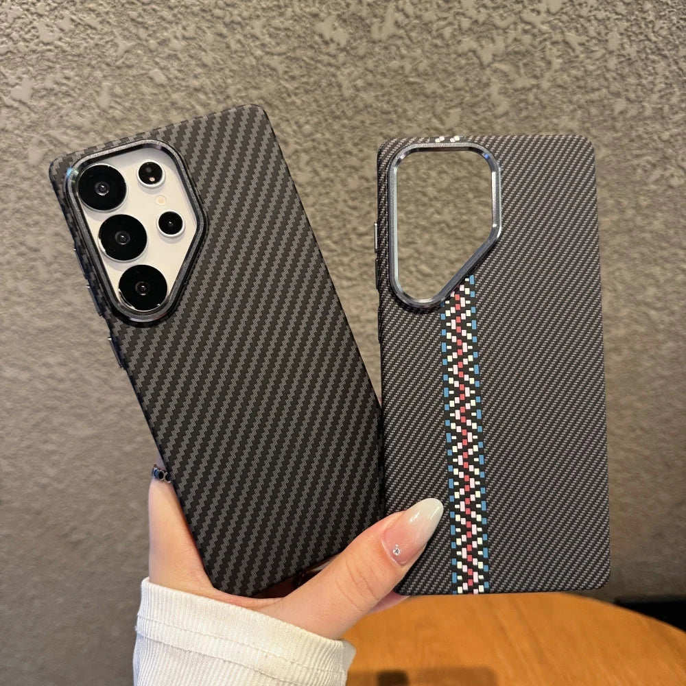 High end Carbon Fibre Wireless Charging for Magsafe Phone Case for Samsung Galaxy S25 S26 Ultra S26 Plus Alloy Lens Hard PC Case