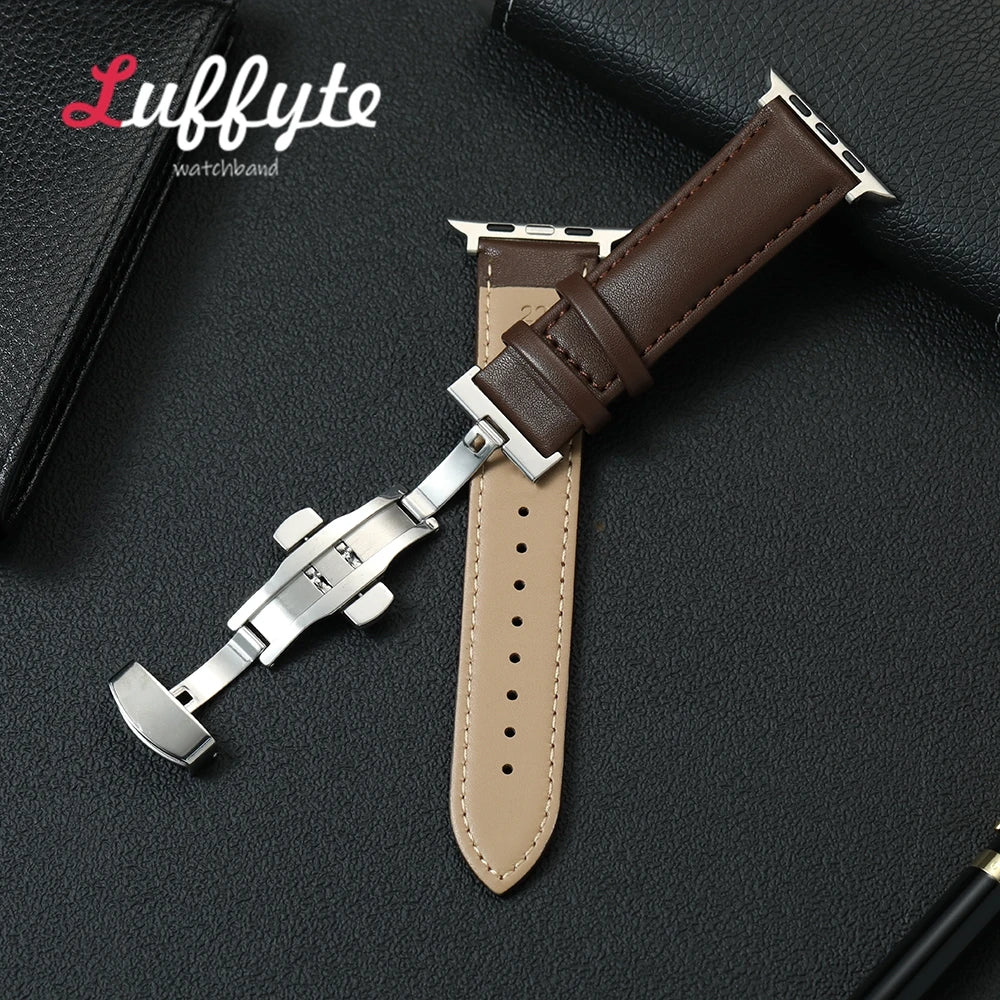 Casual PU Leather Watchbands For Apple Watch 1-10 Ultra SE 2 Butterfly Clasp Wrist Strap For iwatch 49/46/45/44/42/41/40/38mm