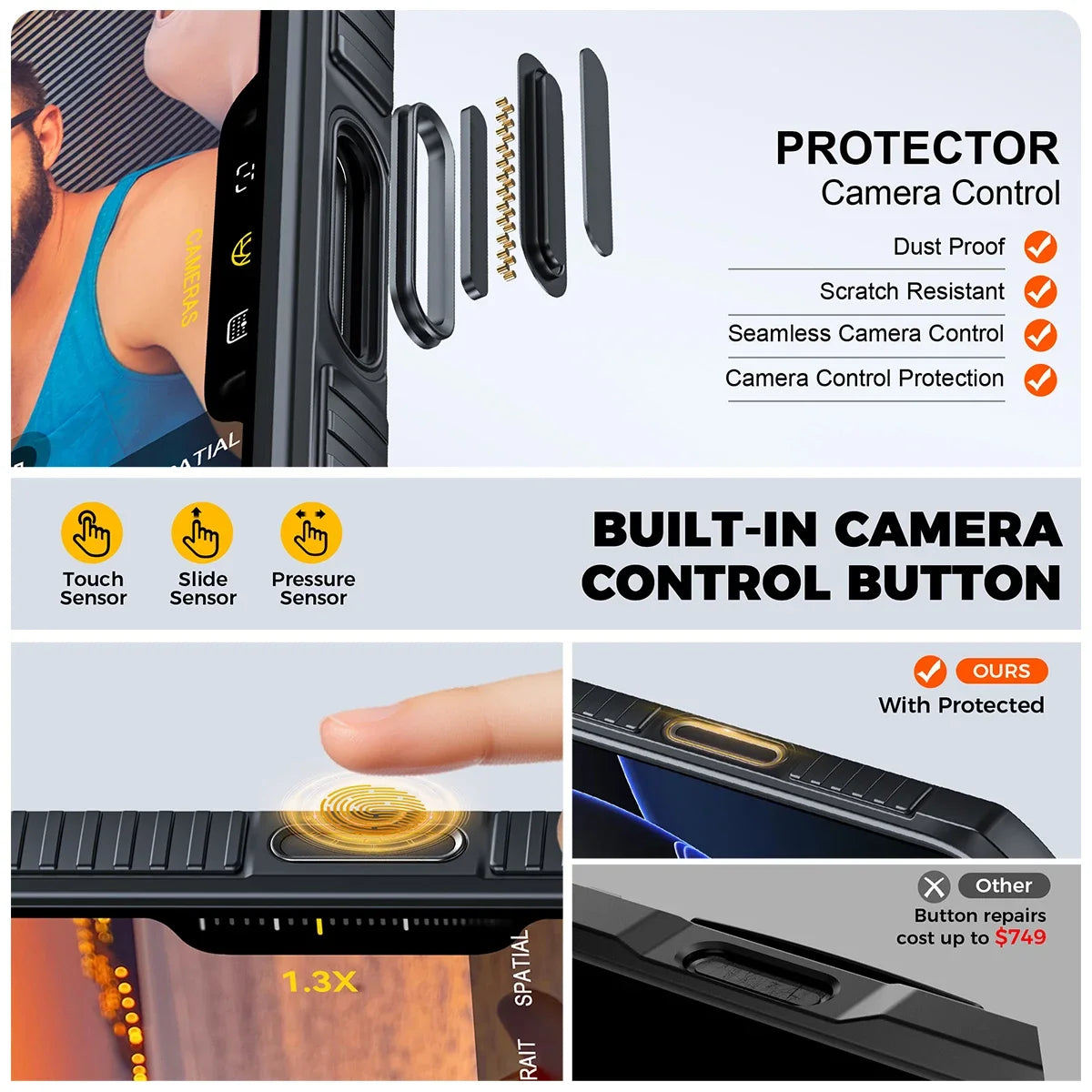 Halloween Gifts With Card Holder Sliding Camera Cover And Stand For iPhone 17 Pro Case,Anti-Fall PC+TPU Wallet Case-Black