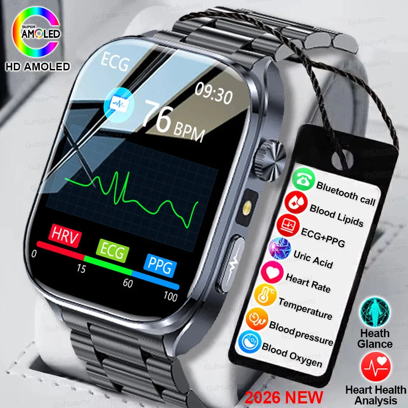 2026 New Accurate ECG Smart Watch Heart Health Analysis Blood analysis Blood Lipid Blood Pressure BT call Smart Watches For Men