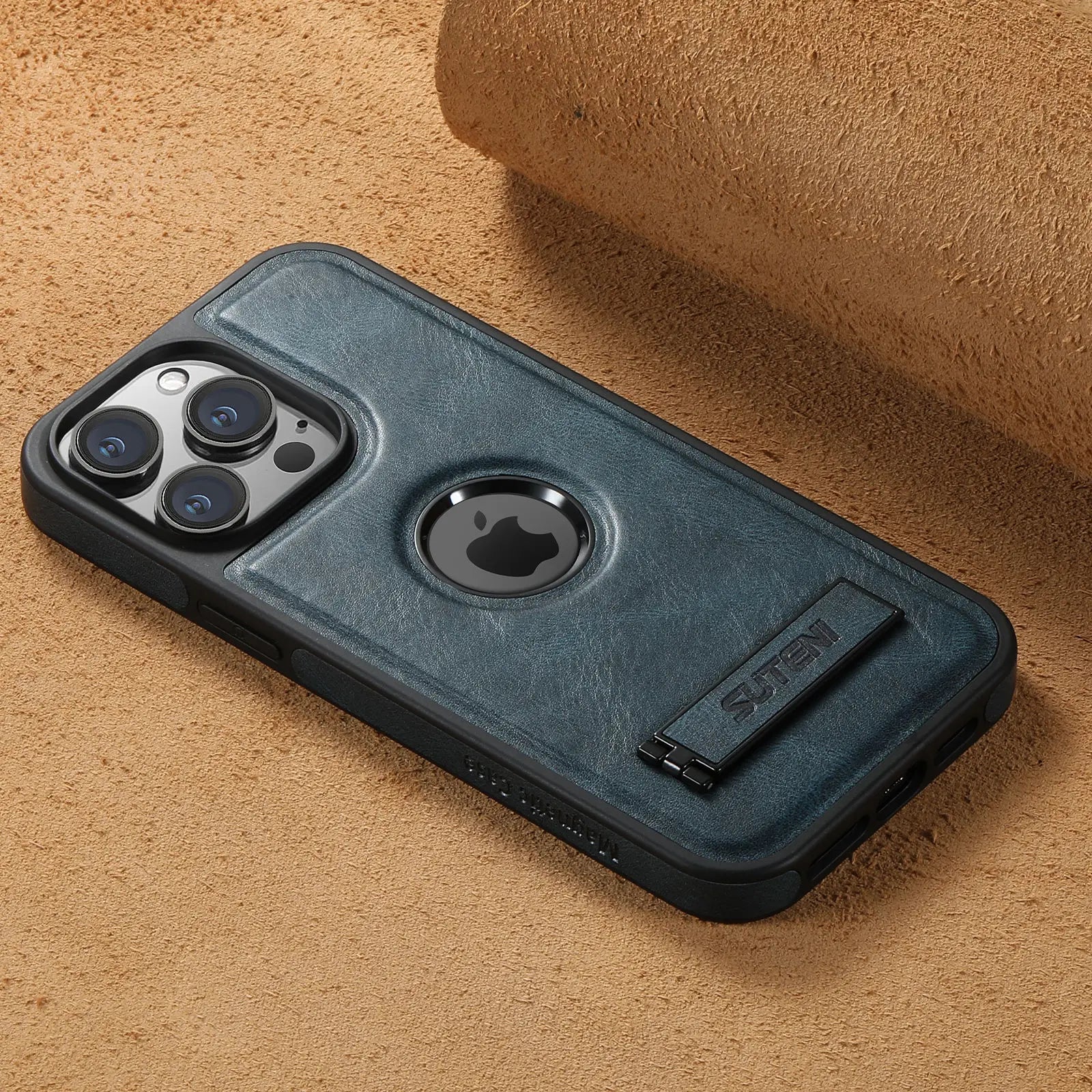 For iPhone 15 14 13 12 Pro Max Leather Case, [Compatible with Mag-safe] Built-in Invisible Stand Protective Slim Kickstand Cover