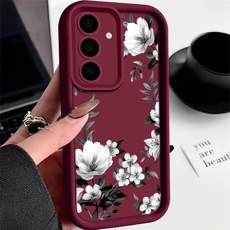 Flowers Print Pattern Phone Case For Samsung Galaxy S25 S24 S23 S22 S21 S20 FE Plus Ultra A15 A35 A54 A55 Soft Silicone Cover