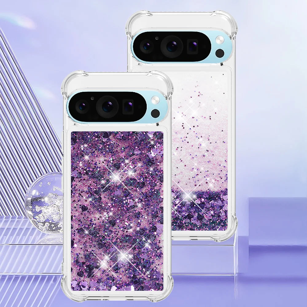 Cute Bling Glitter Liquid Quicksand Phone Case For Google Pixel 10 9 8 Pro XL 9A 8A 7A Anti Fall Protect Clear Soft Back Cover