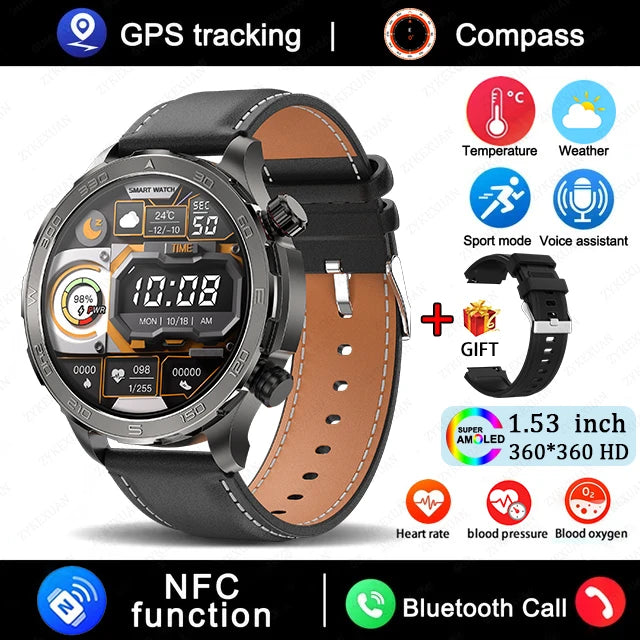 New GPS Track Smart Watch Men AMOLED HD Screen Outdoor Sports Fitness Heart Rate NFC IP68 Waterproof Bluetooth Call Smart Watch