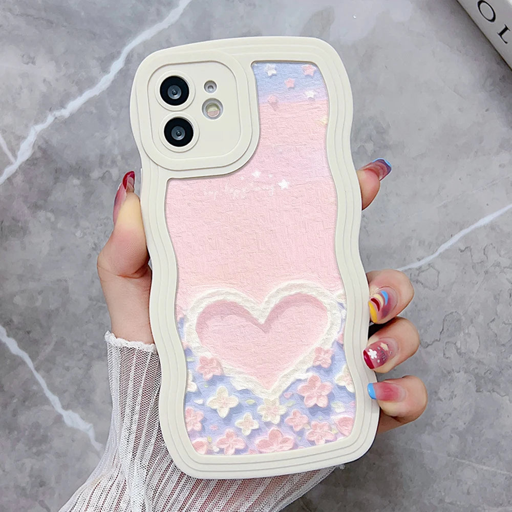 Silicone Phone Case For iPhone 11 6s 16 Plus 13 15 14 Pro Max 12 XR Wave Shockproof Soft Love Heart Cover Funda