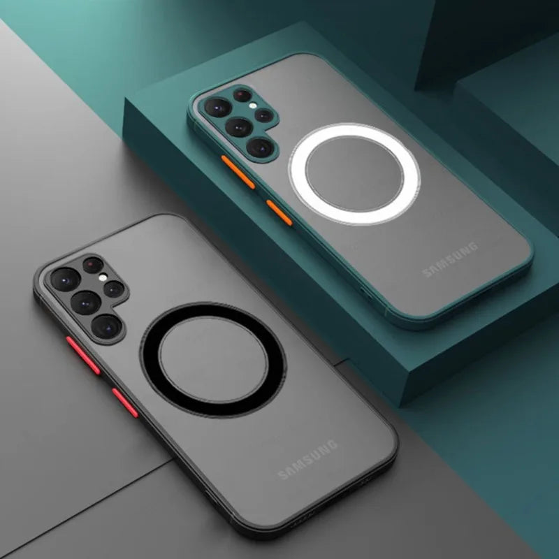 Luxury Matte For Magsafe Magnetic Wireless Charging Case For Samsung Galaxy S26 S25 Ultra S24 Plus S23 FE S22 Shockproof Cover