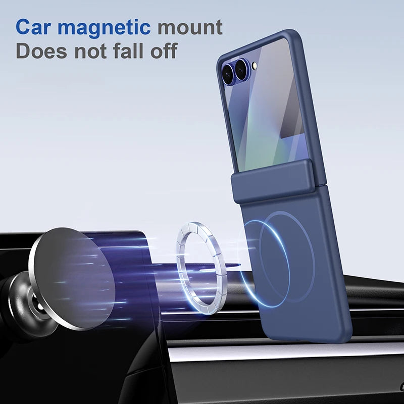Hinge Protection Phone Case For Samsung Galaxy Z Flip 8 7 6 5 4 3 Magnetic Wireless Charging Case With Built-in Glass Film