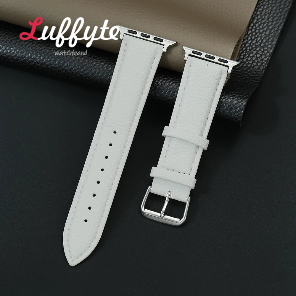 Litchi Grain Leather Watchband For Apple Watch 1-10 Ultra SE 2 Casual Watch Strap For Iwatch 38/40/41/42/44/45/46/49mm Band