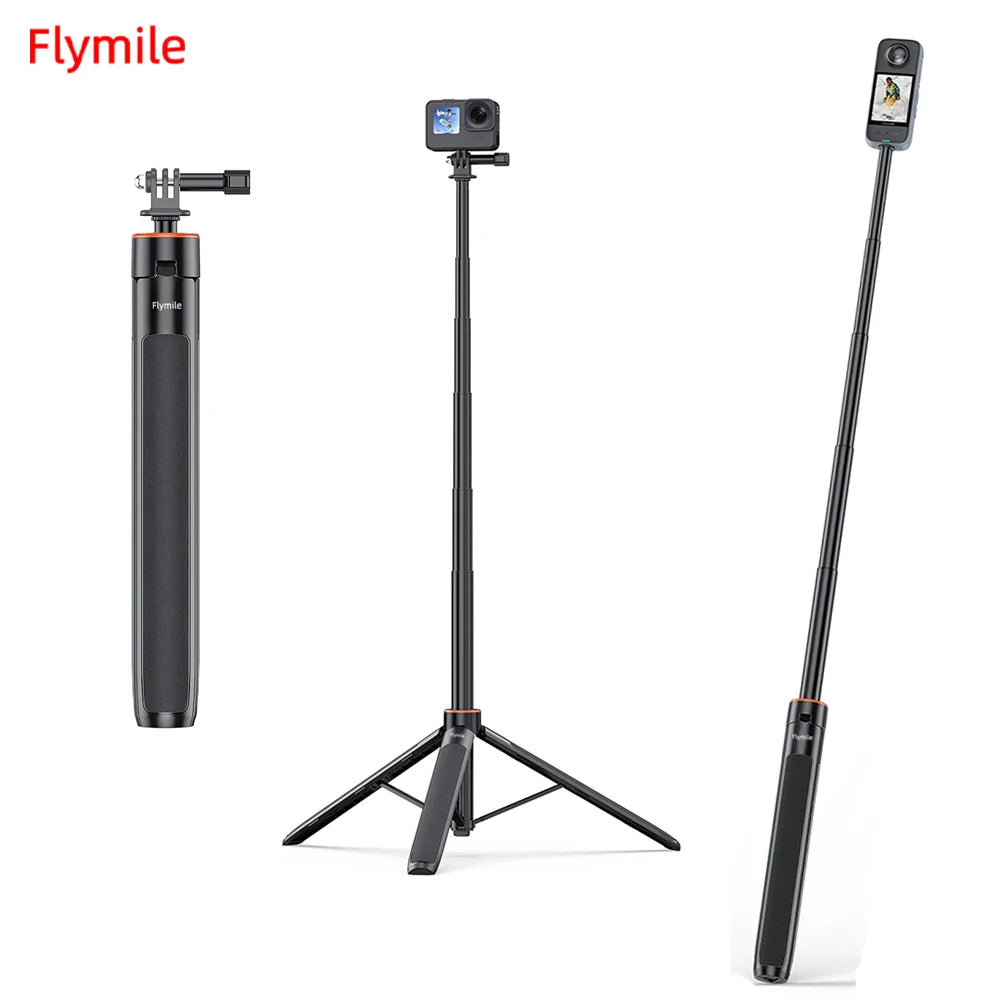 Flymile Extendable Tripod Handheld Selfie Stick for DJI Action6/5 Pro/Pocket 3/Insta 360 X5 Accessory Portable Stand 1.38M Pole