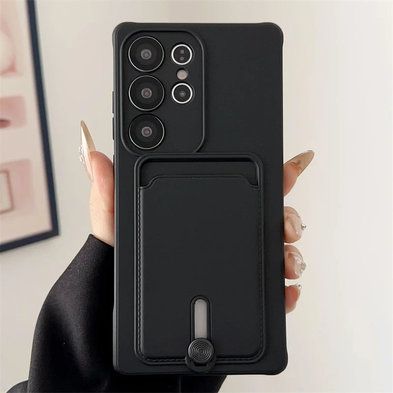 Soft Silicone Case For Samsung S25 S24 S23 S22 S21 Ultra Plus FE Wallet Card Holder Case For Samsung A56 A55 A72 A36 A53 A35 A54