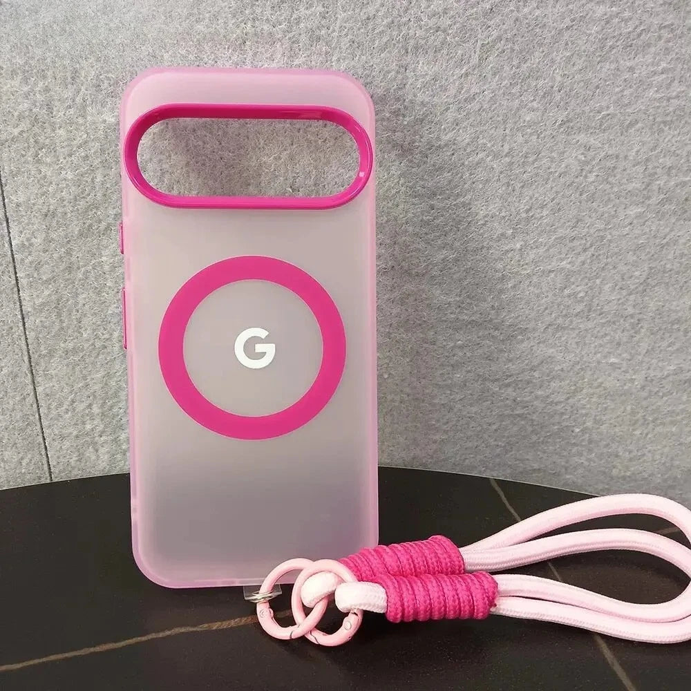 Matte for Magsafe Hand Wrist Strap Case for Google Pixel 10 9 Pro XL 8 9A 8A Magnetic Lanyard Candy Color Shockproof Cover