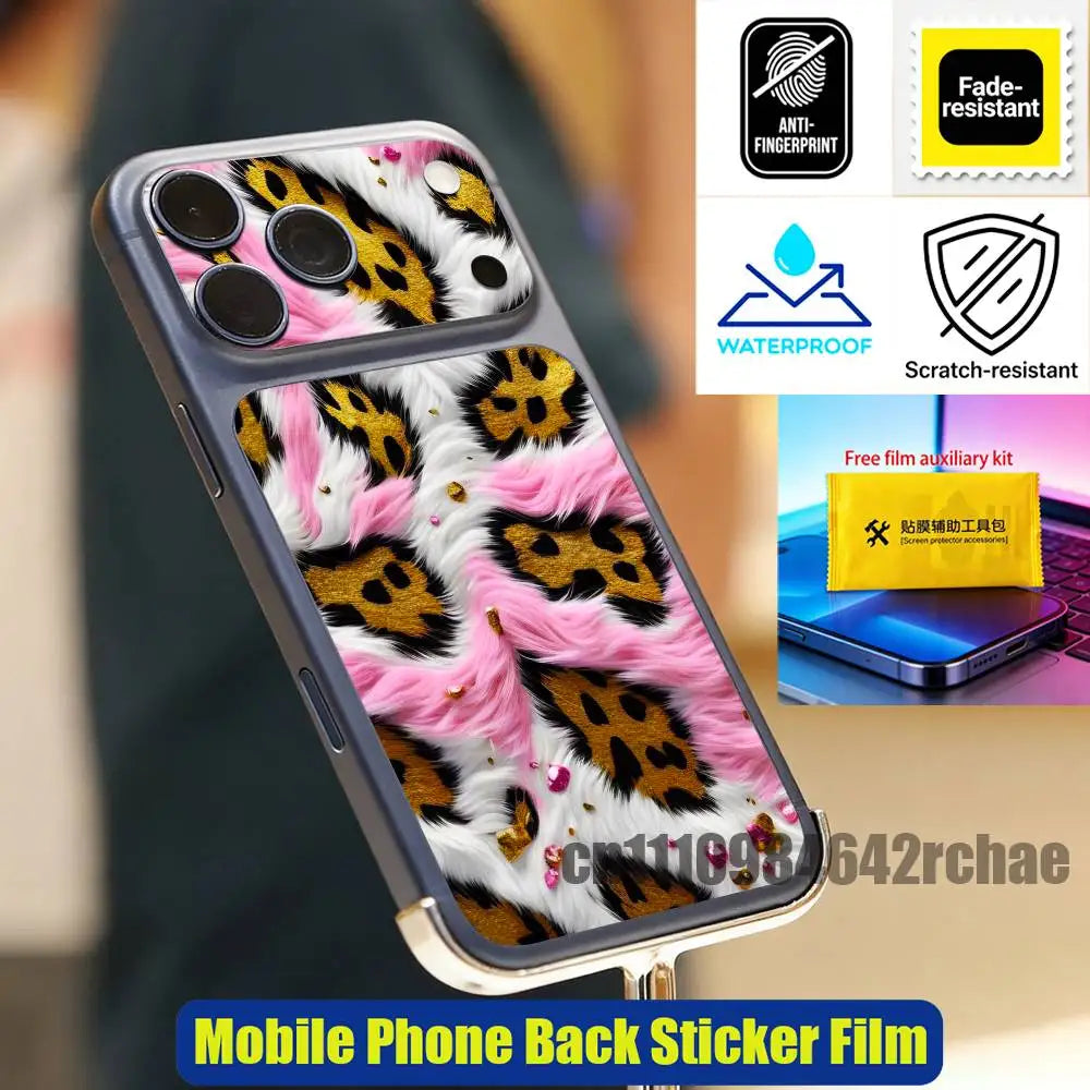 For Leopard print wallpaper Phone Back Film Sticker iPhone 17 Pro Max P PM Decal Skin Wrap Custom Stickers Cover