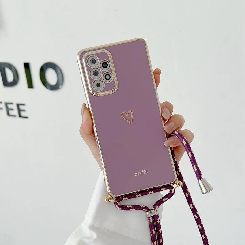 Crossbody Lanyard Strap Plating Case For Samsung Galaxy A53 A73 A33 A52 A52S A72 A32 A51 4G 5G S22 S21 S20 Fe Plus Ultra Cover