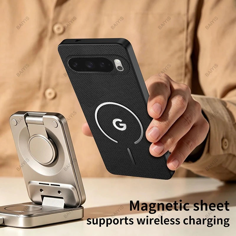 Busiens Woven Fabric Texture Wireless Charging Phone Case for Google Pixel 11 Pro 10 9 Pro XL 10A 9A for MagSafe Anti-drop Cover