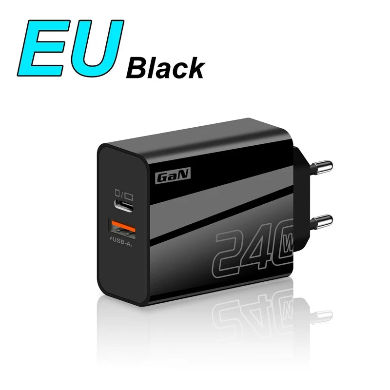 240W Fast Charger Double Ports USB Type-C Quick Charging Head QC3.0 Wall Charger Adapter EU/US/UK Plug For iPhone Samsung New