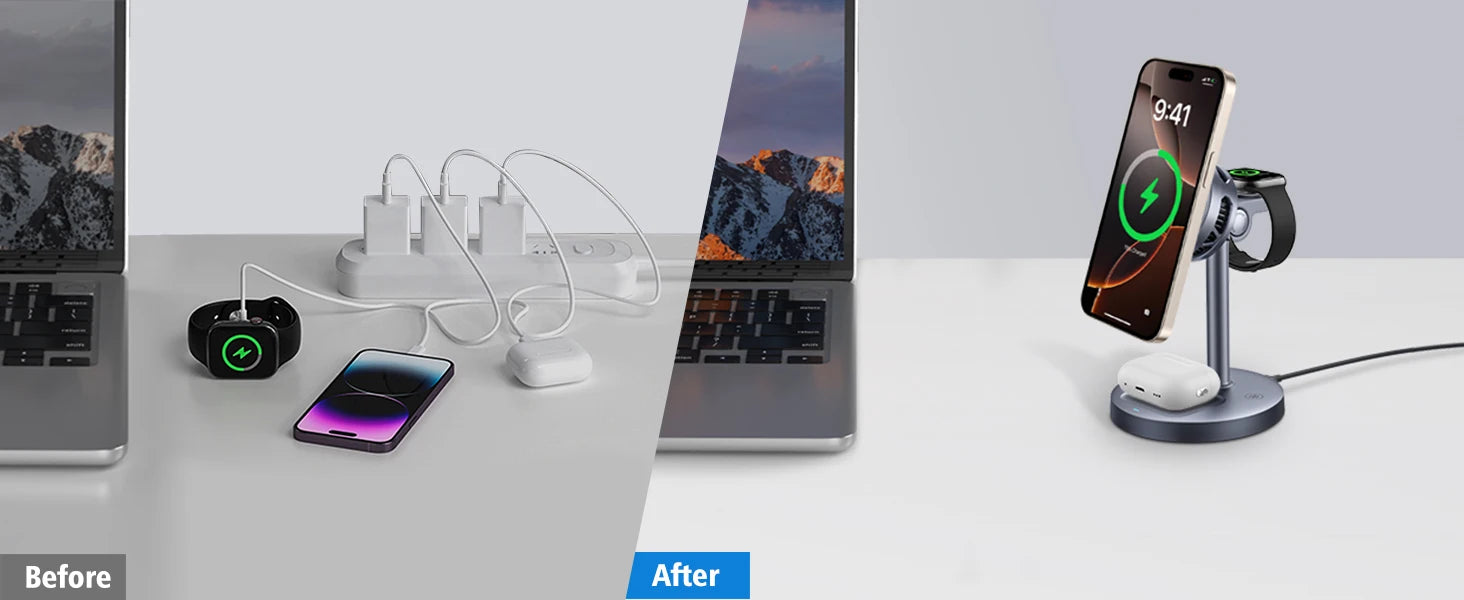 25W Wireless Charging Station with Cooling Fan QI2.2 Wireless Charger Stand for iPhone 17/16/15/14/13/12, Apple Watch, AirPods