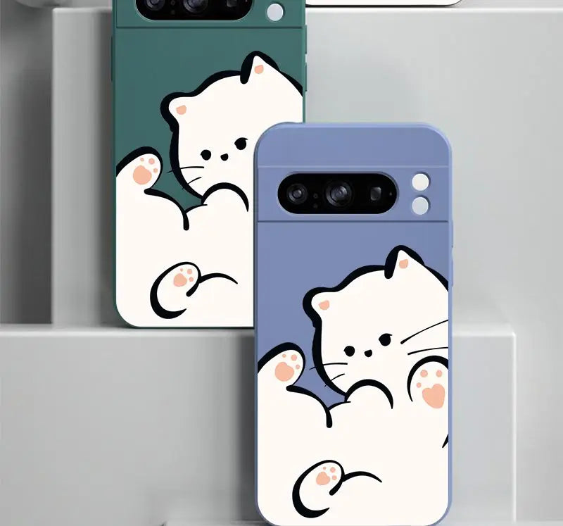Pixel 8Pro Fluffy Kitten Bracelet Silicone Phone Case For Google Pixel 8Pro 3XL 3A 4 4A 8 8A 5 7 7A 9 9Pro 9ProXL 6A Cover