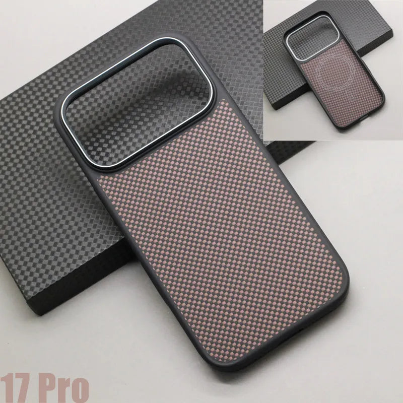 Carbon Fiber Magnetic Case TPU Soft Frame for iPhone 17 Pro Max / 17 Pro Kevlar Aramid Fiber Anti-fall Magnetic Case