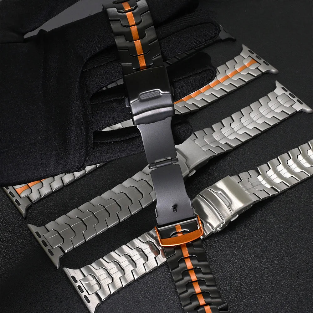 Titanium Strap for Apple Watch Series 12 11 10 46mm Ultra4/3/2/1 49mm Titanium Orange Band for IWatch 9 8 7 45mm 6 5 4 SE 44mm