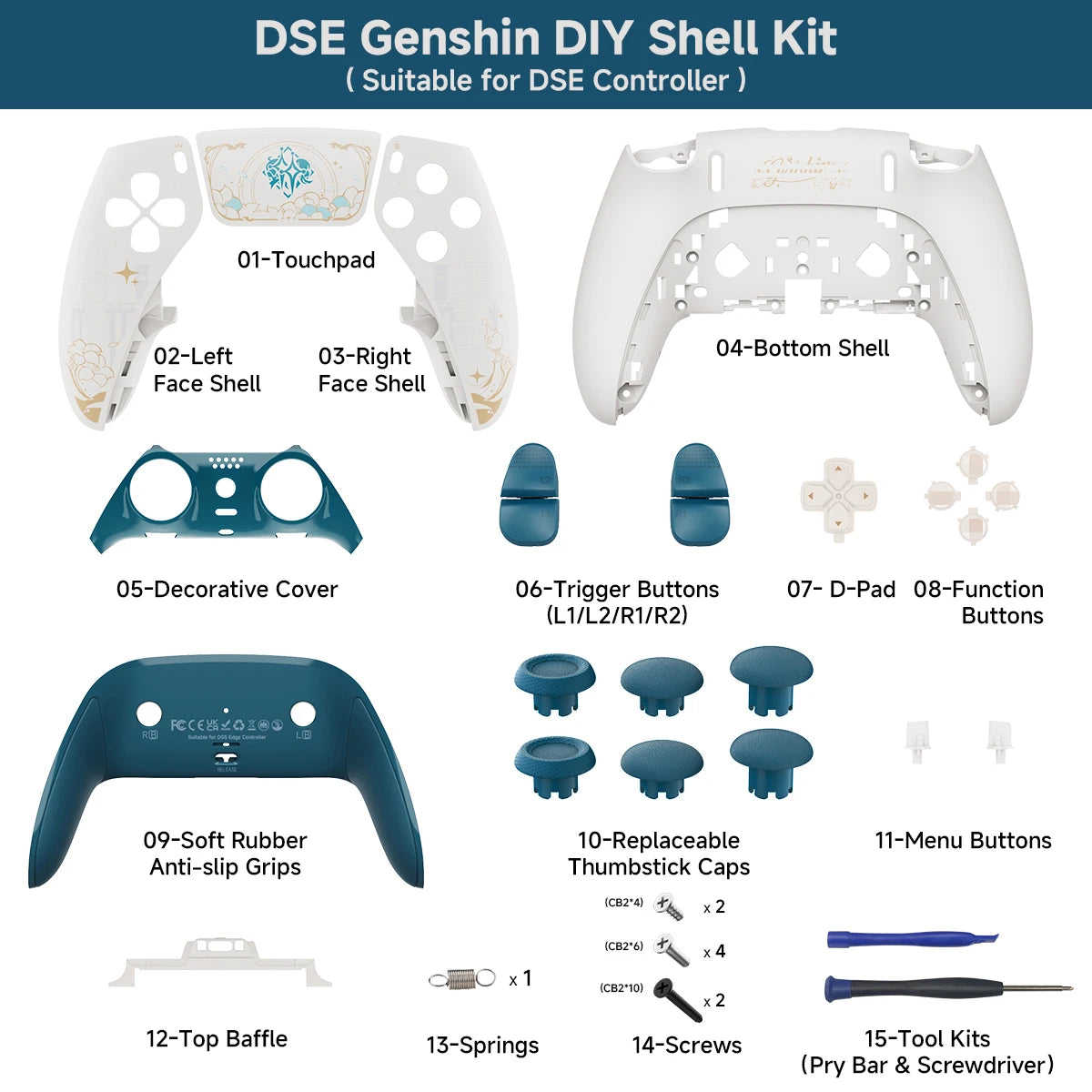 Suitable for PS5 Elite Controller New Design Pattern Modification Shell, Anti Slip Grip - Controller Not Included