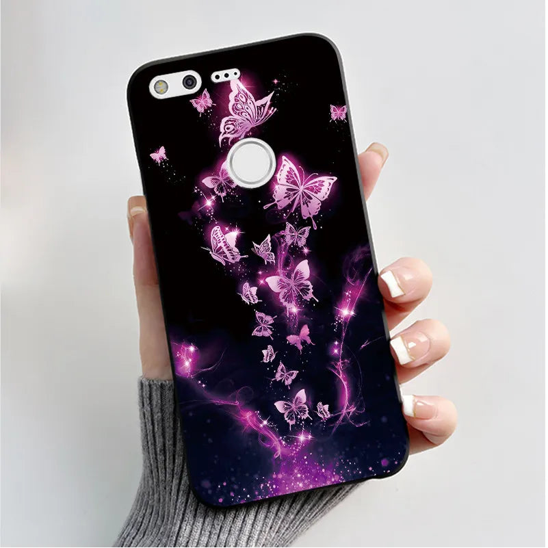For Google Pixel XL Case Luxury Fashion Butterfly Flowers Black Soft TPU Silicone Back Cover For Google Pixel 1 1XL Phone Cases