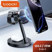 Toocki 3-in-1 Magnetic Wireless Charger 25W Qi2.2 Fast Charging Desktop Wireless Stand For iPhone 15 16 17 Apple Watch Earbuds