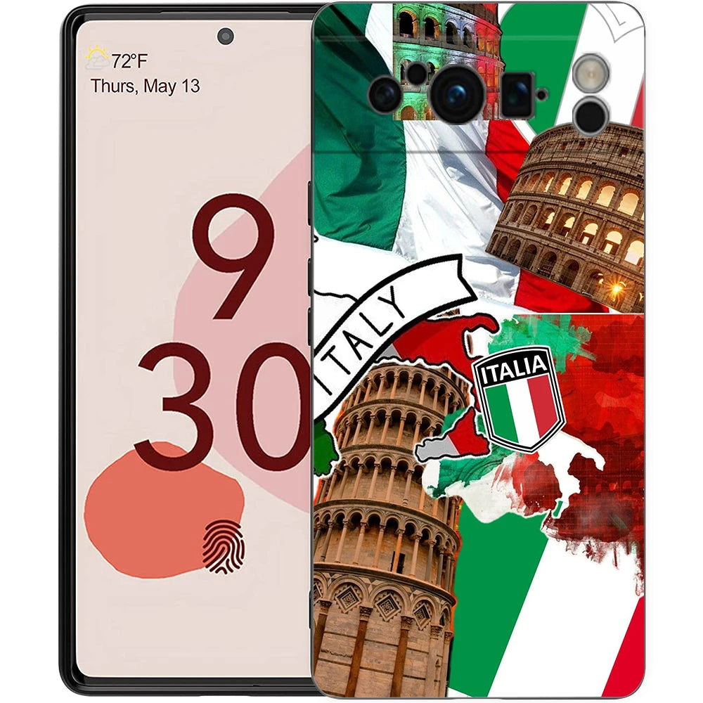 Italian flag Phone Case For Google Pixel 10 9 8 7 6 Pro XL 9A 8A 6A 7A 5G Soft Shockproof TPU Black Cover