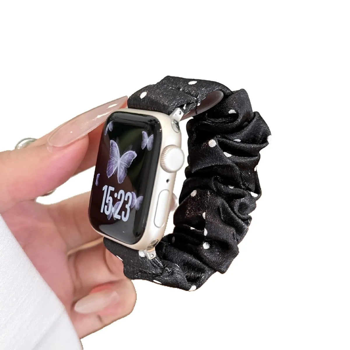 Stretchy Scrunchie Wristband for All Range of Apple Watch Series Colorful Dotted Pattern Satin Scrunchie Strap
