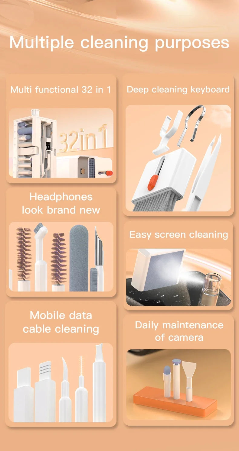 20/32-in-1 Multi-Functional Deep Cleaning Kit for iPhone Ports, AirPods, Keyboard, and Keycap Removal - Precision Tools
