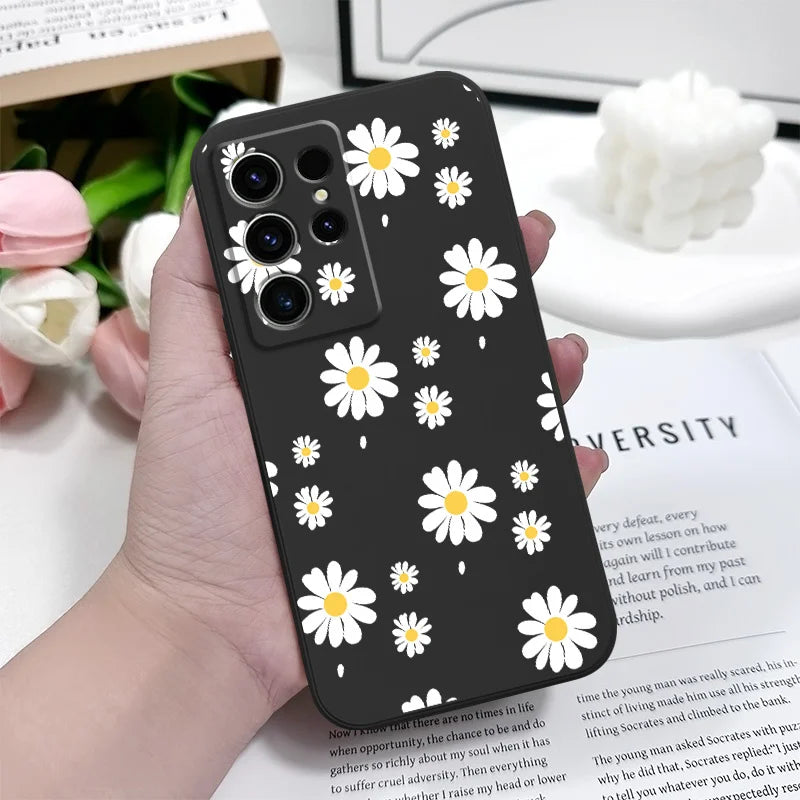 Daisy Petals Phone Case For Samsung Galaxy S25 S24 S23 S22 S21 S20 S10 S10E Ultra Plus FE Note 20 Ultra Plus Cover