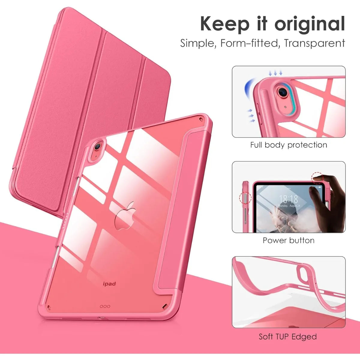 Solid Color Tablet Case for IPad (A16) 11inch 2025 10th 10.9Inch Clear Back TPU Shockproof Protector Cover with Pencil Holder