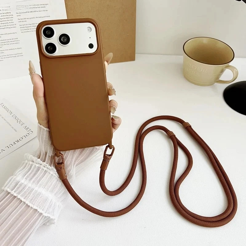 Official Lanyard Case For iPhone 17 Pro Max 14 12 11 13 15 16 Plus 17 Air Shockproof Candy Crossbody Neck Cord Strap Soft Cover