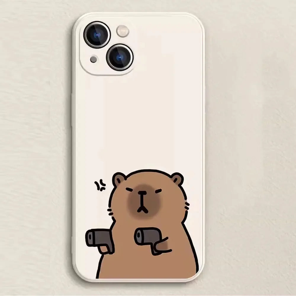 Funny Cartoon Animal Capybara Couple Phone Case for iPhone 16 15 14 13 12 11 Pro Max Mini 7 8 Plus SE4 16E Shockproof Soft Cover
