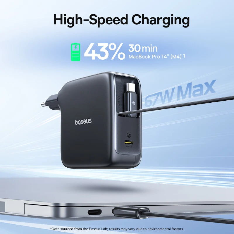 Baseus 67W 100W Fast Charger GaN Charger USB C Retractable Cable Phone Charger For iPhone Samsung Laptop Charger PD QC Charger
