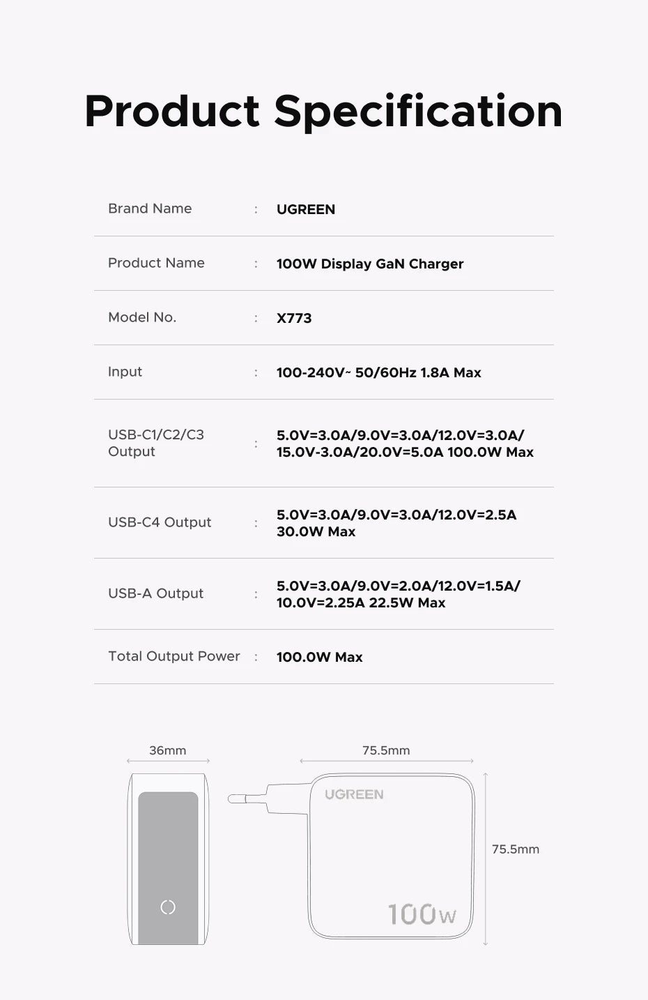 UGREEN 100W GaN Charger With Smart Display QC4.0 PD 3.0 USB C Charger For MacbookPro Laptop iPhone 17 16 Pro iPad Tablet Samsung