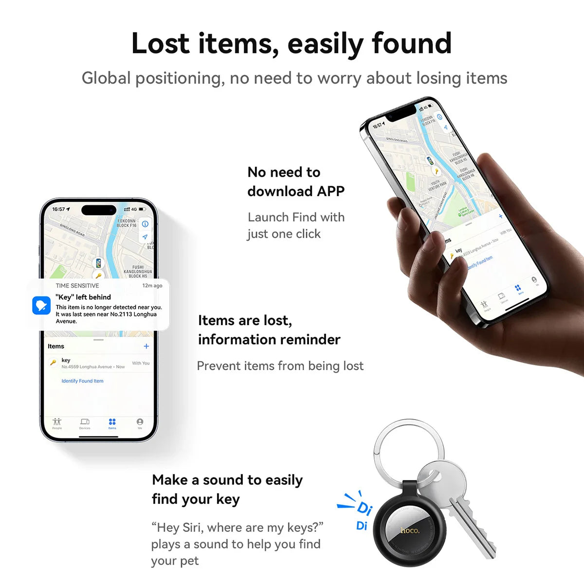 HOCO E100 Smart GPS Tracker Mini Tag Anti-Lost Device with Case for iOS Apple Find My App Car Key Pet Kids Thin Locator Finder