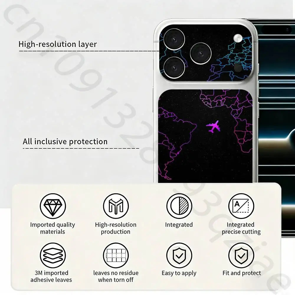Airplane Map   For iPhone 17 pro Max /17 pro Full Cover Decal Skin Wrap 3D Colorful Rear Protective Sticker Film