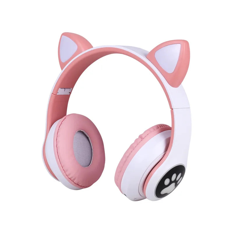 STN-28 Earphones Bluetooth 5.0 Cute Cat Ear Light Up Wireless Over-Ear Headphones High Quality Earbuds Compatible with Multiple