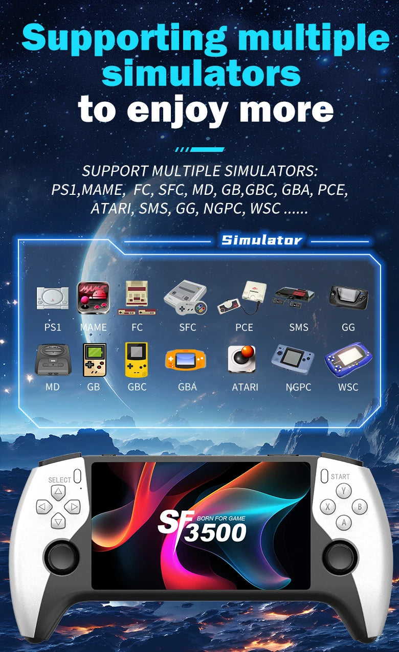 Multifunctional 5 Inch IPS HD Retro Handheld Game Console SF3500 Support Multi-System with FHD Port& Dual Core,256GB Expandable