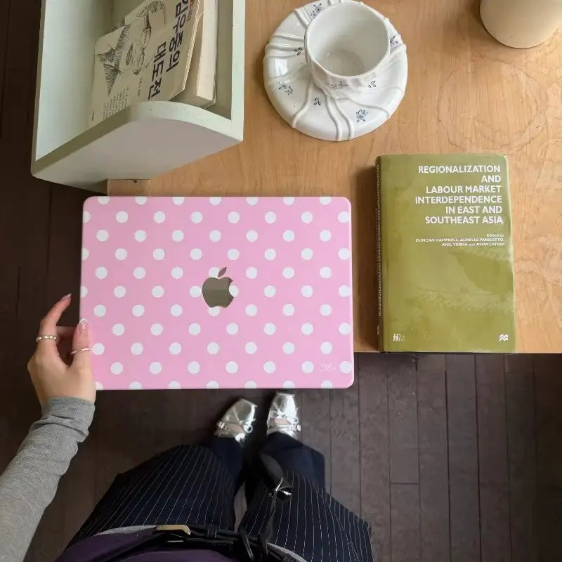 Cute White Polka Dot Pink Laptop Case For Macbook Neo 13 A3404 2026New Air Pro 13 14 15 16 M1 M2 M3 M4 M5 Chip For MacBook Cover