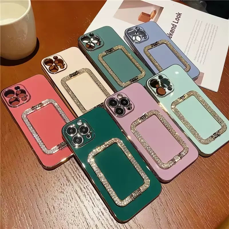 Glitter Diamond Bracket Phone Case for Samsung Galaxy S25 S24 Ultra Plus FE S23 S22 S21 S20 Note 20 10 Pro INS Korea Soft Cover
